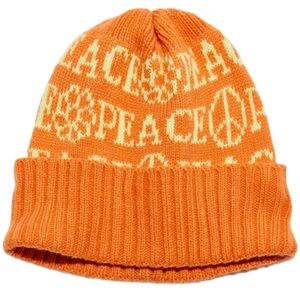 NEW with tags Urban Outfitters Peace print Orange Yellow Ellie Knit Beanie